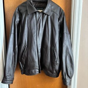 VTG Gianni Men's Dark Brown Leather Bomber Jacket XL